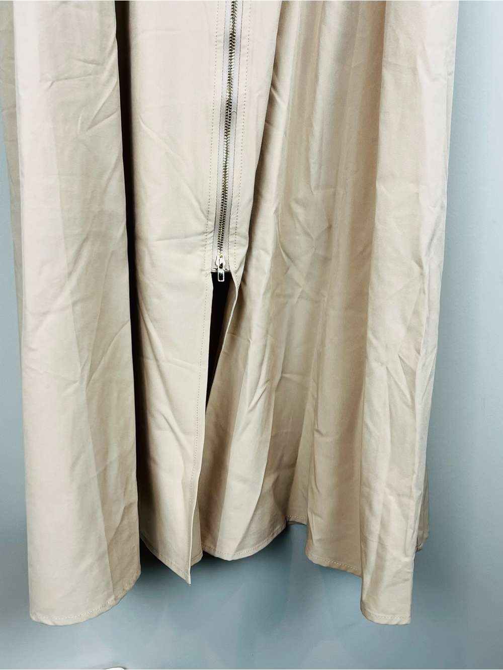 NWT Grace Karin Zipper Front Smocked Waist Cap Sleeve Midi Dress Tan Small - Picture 8 of 15